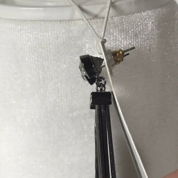 Soo Inh Kim Laine Pierced Post Earrings Black Chain Tassel Fringe Rhinestone - Picture 7 of 7
